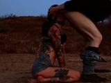 Caned girl cries while caned and eats ass